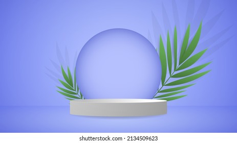 Podium Minimal With Palm Tree Abstract Background , 3D Stage Podium Display Product , Stand To Show Cosmetic Products ,illustration 3d Vector EPS 10