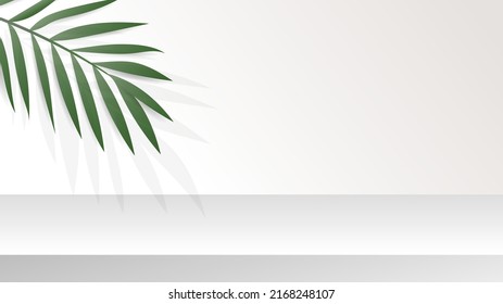 Podium Minimal With Palm Tree Abstract Background , 3D Stage Podium Display Product , Stand To Show Cosmetic Products ,illustration 3d Vector EPS 10