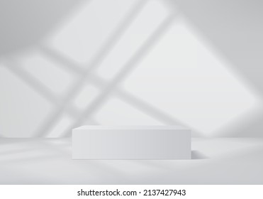 Escena mínima abstracta de podio con plataforma geométrica  Representación 3d del vector de fondo de verano con podio  se puede mostrar productos cosméticos  Escenario de exhibición en un estudio peatonal blanco 3d