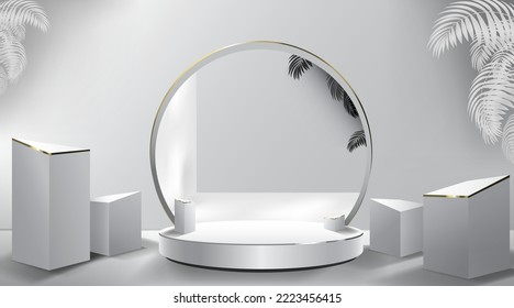 Podium with minimal white background for product presentation template.