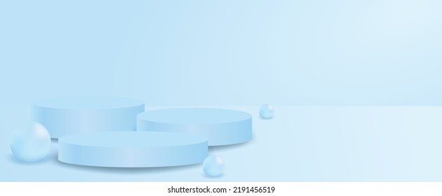 Podium mock-up banner. Blue and white luxury background. background for product, branding, and packaging presentation. vector.