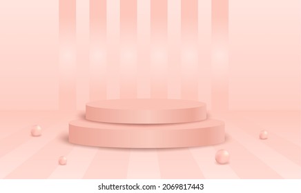 Podium mock-up banner. Pink and white luxury background. background for product, branding, and packaging presentation. vector.