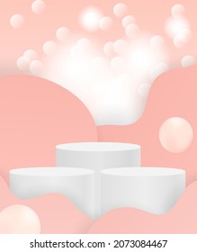 Podium mock-up banner.  Pink and white luxury background. background for product, branding, and packaging presentation. vector.