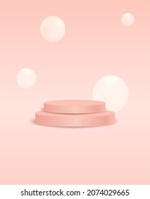 Podium mock-up banner.  Pink and white luxury background. background for product, branding, and packaging presentation. vector.
