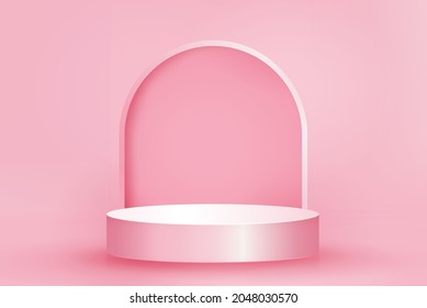 Podium mockup for product display in soft pink background 