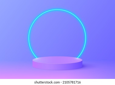 Podium neon, great design for any purposes. 3d Vector Illustration. Product presentation, mock up. Abstract scene background. Abstract light digital background. Realistic podium neon for game design