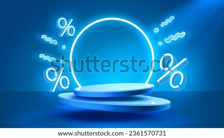 Podium neon percentage discount on sale, holiday sale, poster discount banner offer. Vector illustration