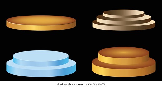 Pódio sobre um fundo preto. Design de pódio de dois e três passos para palco, anúncio de produto, programa, fundo.