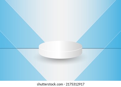 Podium on blue background, illustration mock up scene geometry shape platform forms for product display.