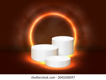 Podio sobre fondo brillante. Velador vacío para la ceremonia de entrega de premios o la presentación. Ilustración vectorial. 