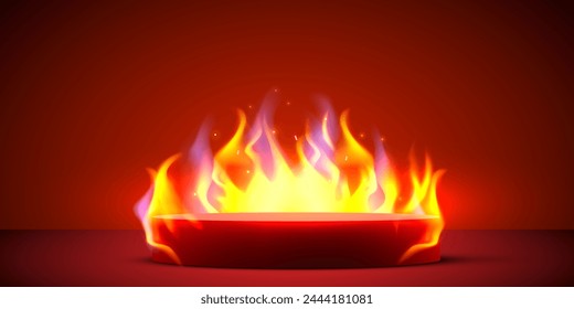 Podium on fire. Flaming Product stand. Vector illustration