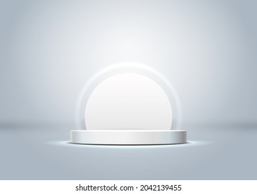 Podium on light background. Empty pedestal for award ceremony or presentation. Vector illustration.
