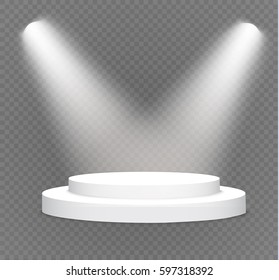 podium on a transparent background.lit white scene.the podium of winners.vector illustration.spotlight.