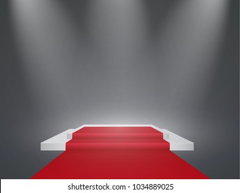 Podio sobre un fondo transparente.El podio de los ganadores con luces brillantes.Spotlight.Lighting.Ilustración vectorial.Atención.