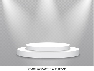 podium on a transparent background.the podium of winners with bright lights.spotlight.lighting.vector illustration.attention.