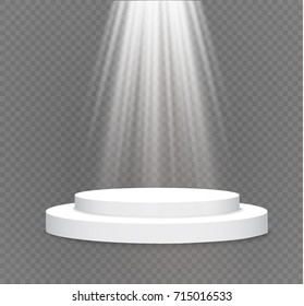 podium on a transparent background.the podium of winners with bright lights.spotlight.lighting.vector illustration.attention.