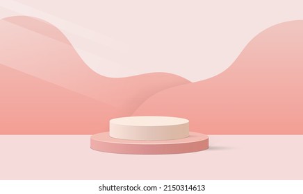 Podium in pastel color with wall on background. Place for presentation cosmetic or other product.