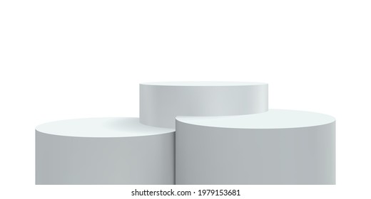 Podium pedestal, display platform or 3D stage stand, vector realistic dais background. White studio podium or product display pedestal and exhibition platform pillars