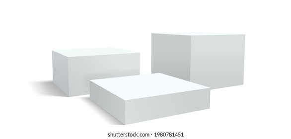 Podium pedestal, display or stage stand background, racked dais platform. Vector 3D realistic white studio podium or product display pedestal and platform pillar blocks