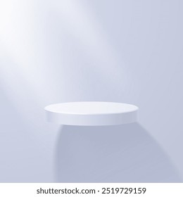 Podium or pedestal hovering against light wall in sunlight. Product presentation, platform or pedestal. Vector illustration.