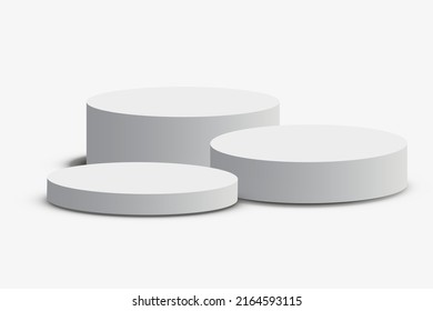 Podium pedestal, vector display platform or 3D stage stand, realistic racked dais. White studio podium background or product display pedestal platform pillars
