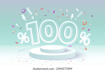 Podium percentage 100 gift, discount banner offer. Vector illustration