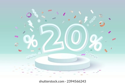 Podium percentage 20 gift, discount banner offer. Vector illustration