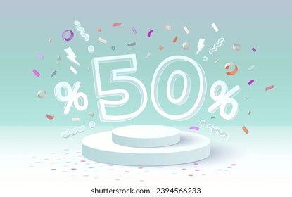 Podium percentage 50 gift, discount banner offer. Vector illustration