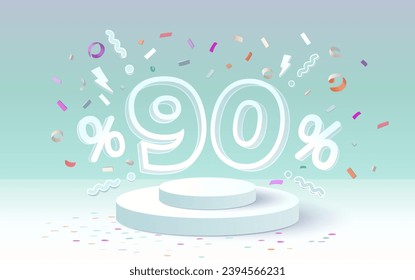 Podium percentage 90 gift, discount banner offer. Vector illustration