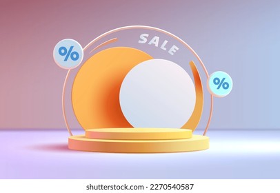 Podium percentage business poster, discount banner offer. Vector illustration