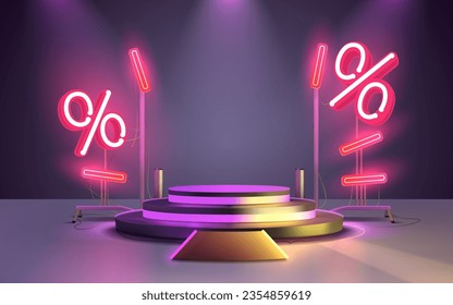 Podium percentage business poster, discount banner offer. Vector illustration