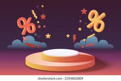 Podium percentage business poster, discount banner offer. Vector illustration