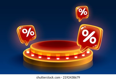Podium percentage, flyer event product. sale off banner. Vector illustration