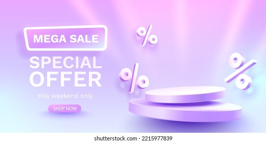 Podium percentage, flyer event product. sale off banner. Vector illustration