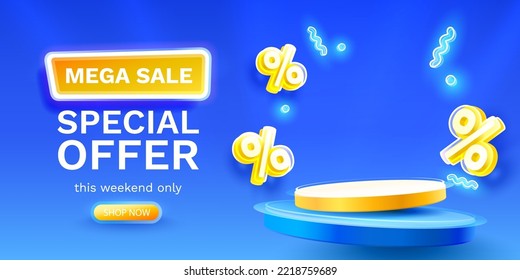 Podium percentage, flyer event product. sale off banner. Vector illustration