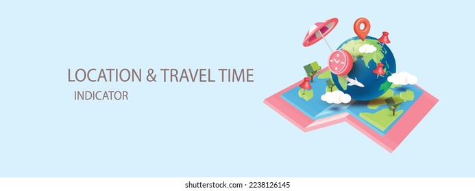 podium with phone internet online 3D World Map icon with pins navigator minimal pink travel vector checking points illustration concept destination plan cartoon