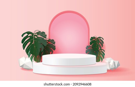 podium pink minimal marble  show vector illustration cosmetic fashion adstract empty display pastel scene studio modern 3d shape beautiful natural stage 