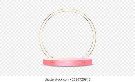 Podium pink on transparent background Vector 3d. Template Stand for product presentation studio showroom awards. Product display mockup.