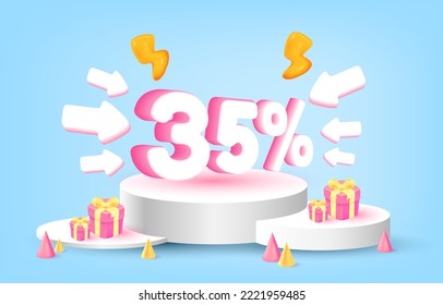 Podium for placing products promotion 35% off,  arrow, gift,  vector art and illustration.