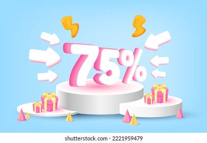 Podium for placing products promotion 75% off, arrow, gift,  vector art and illustration.