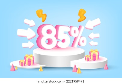 Podium for placing products promotion 85% off, arrow, gift,  vector art and illustration.
