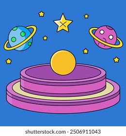 Podium with Planets Vector Illustration: Cosmic and Futuristic Display Design