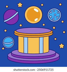 Podio con Ilustración vectorial Planetas: Diseño de Pantallas Cósmicas y Futurísticas