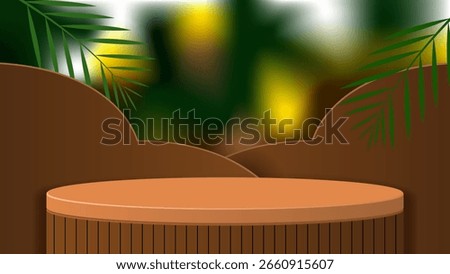 Podium with plants suitable for presentations, awards, celebrations, or showcasing products in a professional and elegant manner against a blurred background.