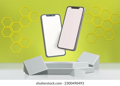 Podium-Plattform-Display-Szene mit realistischen Smartphones, Vektorgrafik