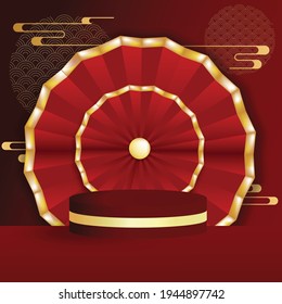 
Podium platform inside a room 3D illustration box modern  red desing background gold vector