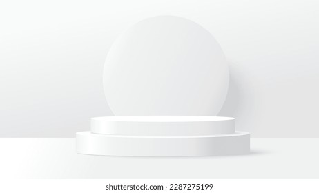 Podium platform to show product with white circle background. Gray round stand scene for product display presentation