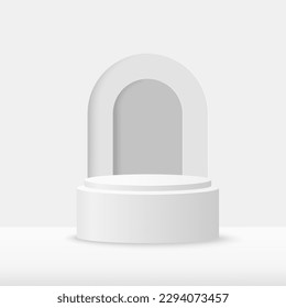 Podium platform to show product with white circle background. Gray round stand scene for product display presentation