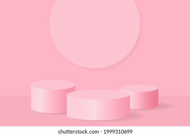 Podium platforms 3D background. Realistic studio stage pedestal design pink pastel minimal style. Vector illustration