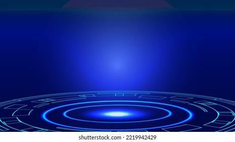 podium for presentation products. futuristic technology design. futuristic holographic portal on blue background. technology background